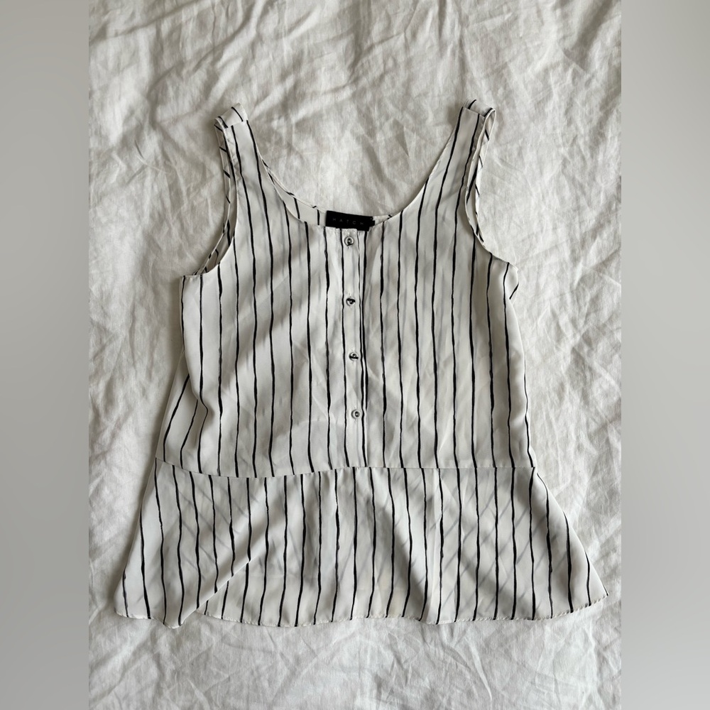 Hatch Black and White Striped Button-Down Blouse